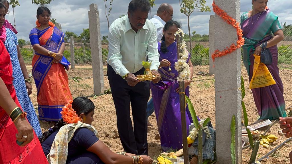 My Parents offering pooja at the plantation ceremony